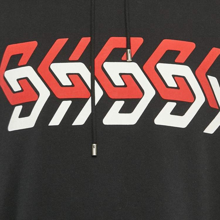 Pre Owned Gucci Black Logo Print Cotton Knit Hoodie L