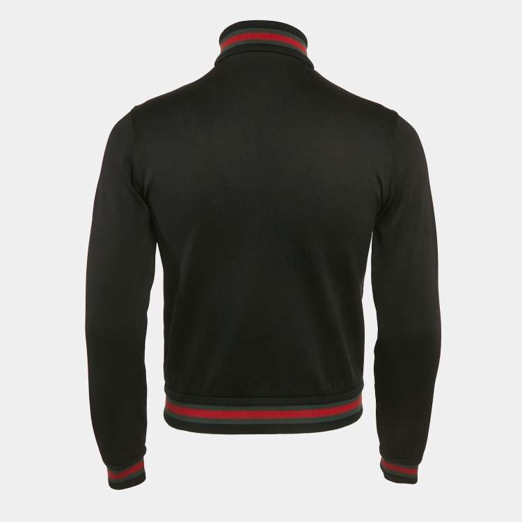 Pre Owned Gucci Equestrian Black Logo Applique Zip Front Jacket XS