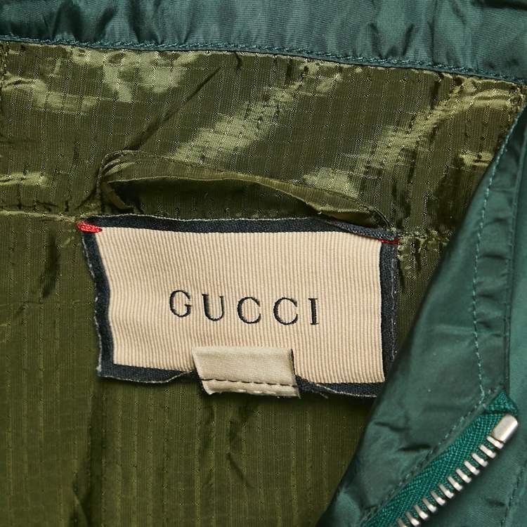 Pre Owned Gucci Green Logo Applique Nylon Web Trim Detail Hooded Windbreaker Jacket S