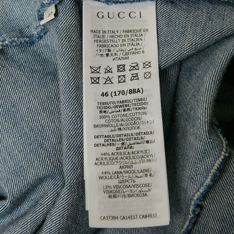 Pre Owned Gucci Blue Denim Web Detail Long Sleeve Shirt S