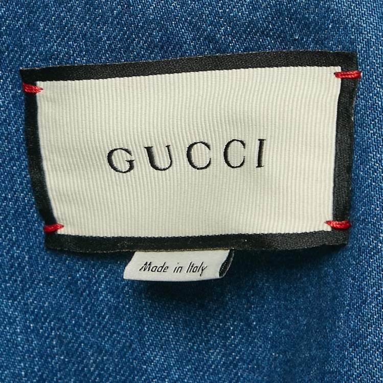 Pre Owned Gucci Blue Denim Web Detail Long Sleeve Shirt S