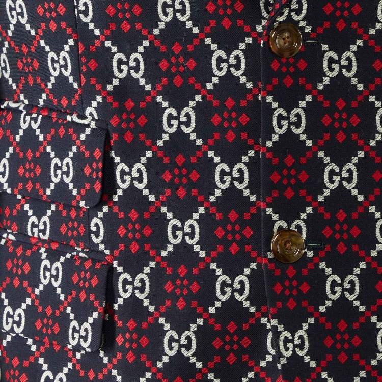 Pre Owned Gucci Navy Blue GG Diamond Jacquard Cambridge Jacket L