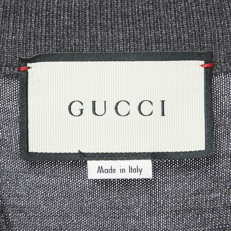 Pre Owned Gucci Black Bee Embroidered Wool Button Front Cardigan XXL