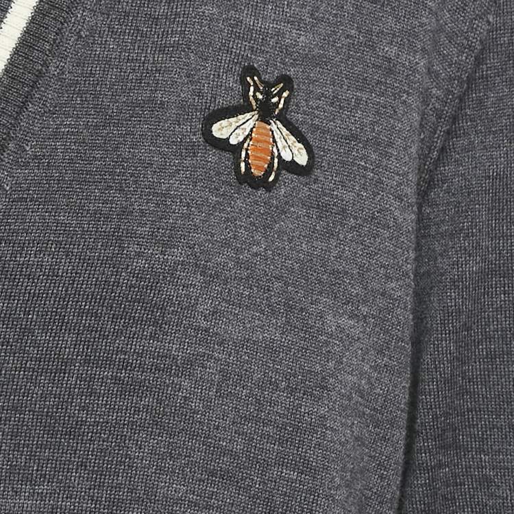 Pre Owned Gucci Black Bee Embroidered Wool Button Front Cardigan XXL