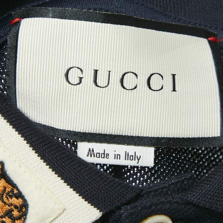 Pre Owned Gucci Navy Blue Cotton Pique Web Collar Detail Polo T-Shirt XL