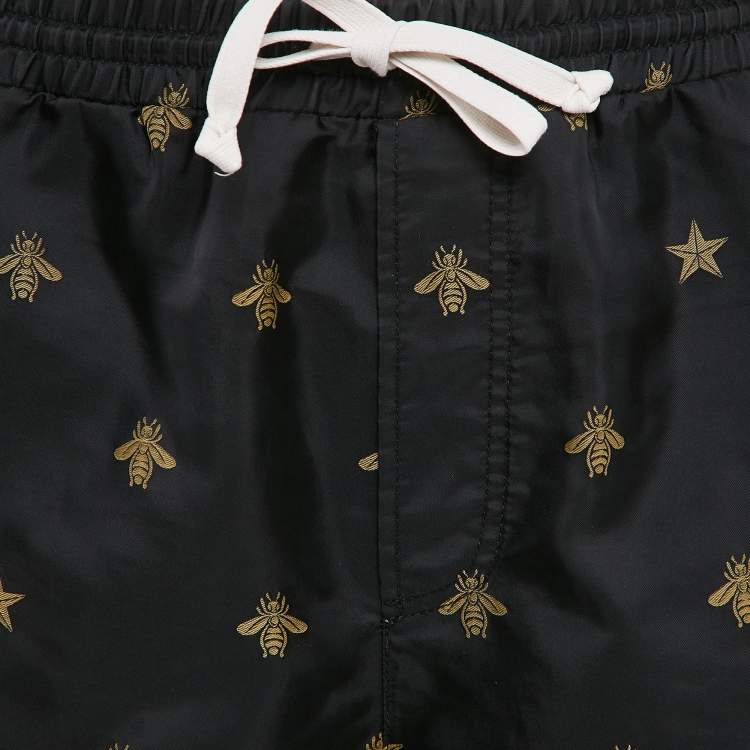 Pre Owned Gucci Black Bee and Star Embroidered Synthetic Swim Shorts XL
