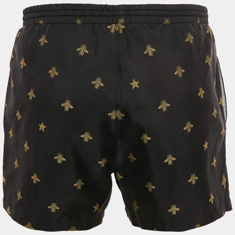 Pre Owned Gucci Black Bee and Star Embroidered Synthetic Swim Shorts XL