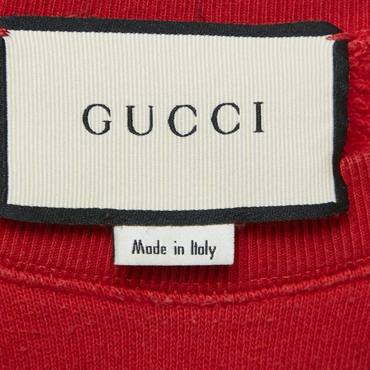 Pre Owned Gucci Red Tiger Applique Cotton Knit Crewneck Sweater XL