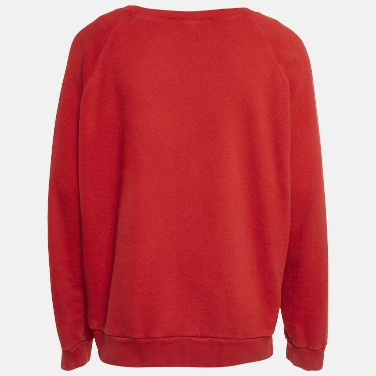 Pre Owned Gucci Red Tiger Applique Cotton Knit Crewneck Sweater XL