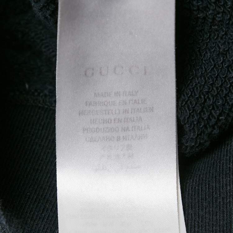 Pre Owned Gucci Black Logo Print Distressed Cotton Crew Neck Sweatshirt XL