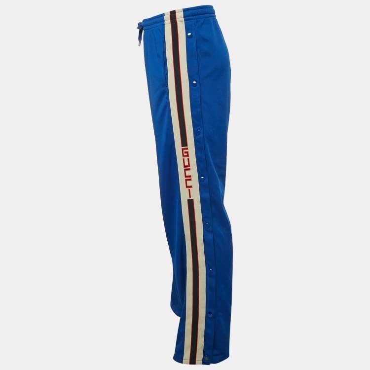 Pre Owned Gucci Blue Jersey Web Tape Trimmed Sweatpants XL