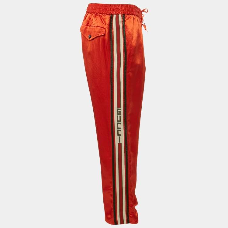 Pre Owned Gucci Orange Satin Web Tape Trimmed Trackpants XL