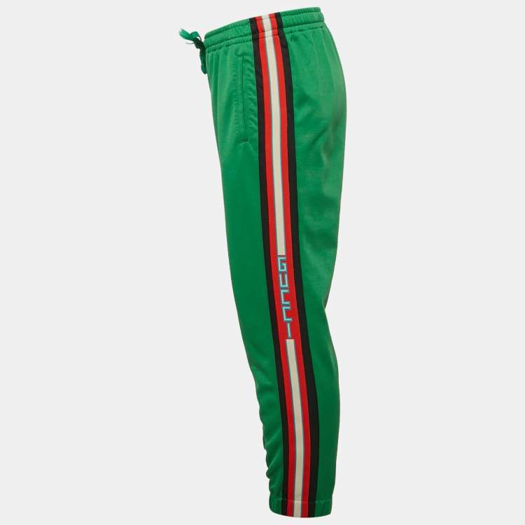 Pre Owned Gucci Green Jersey Web Tape Trimmed Trackpants XL