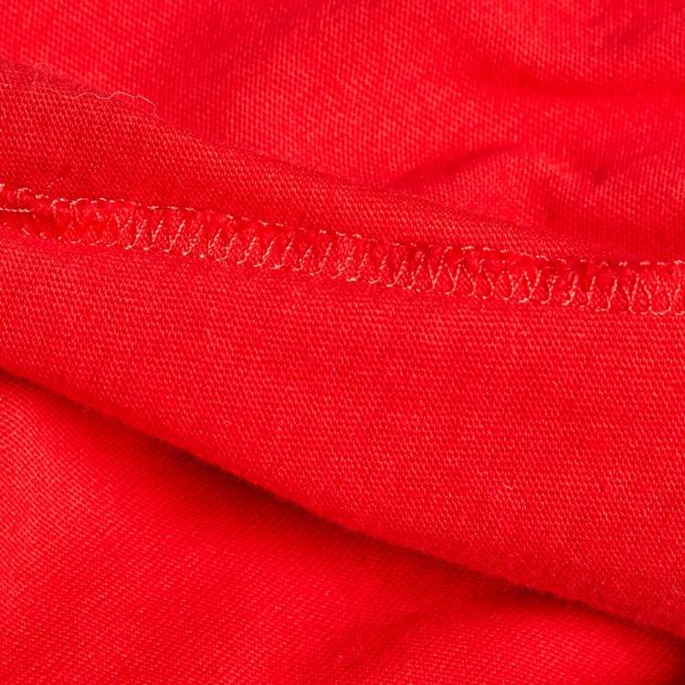 Pre Owned Gucci Red Cotton Logo Crystal Embellished T-Shirt S