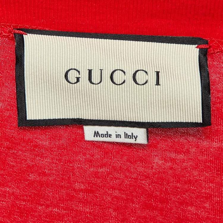 Pre Owned Gucci Red Cotton Logo Crystal Embellished T-Shirt S