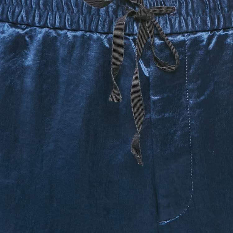 Pre Owned Gucci Blue Satin Web Tape Trimmed Joggers XL