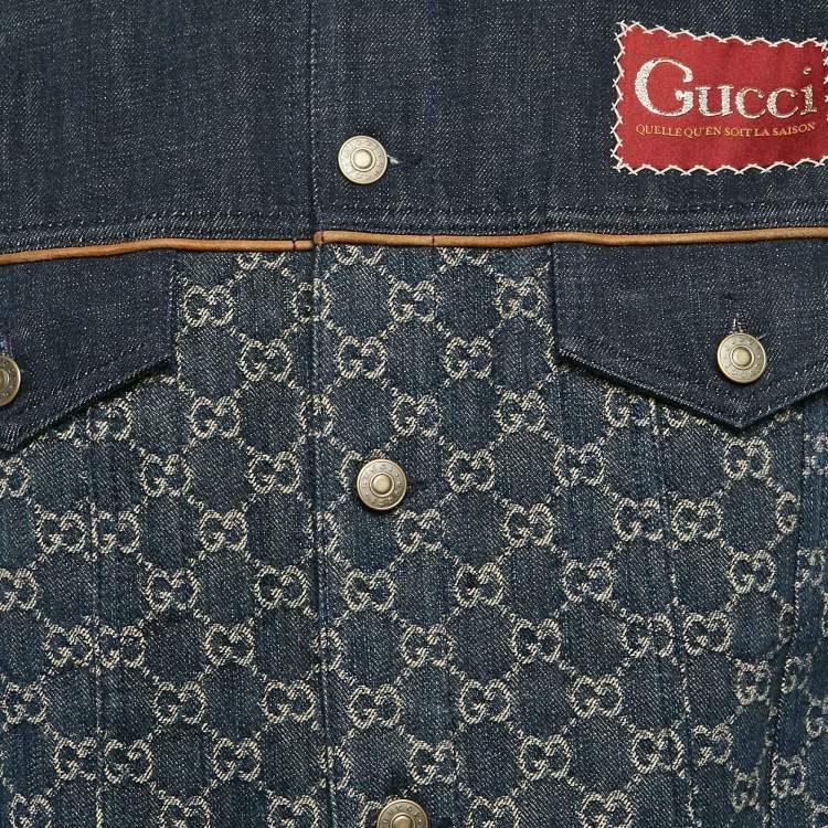 Pre Owned Gucci Blue GG Supreme Leather Trim Denim Jacket XS
