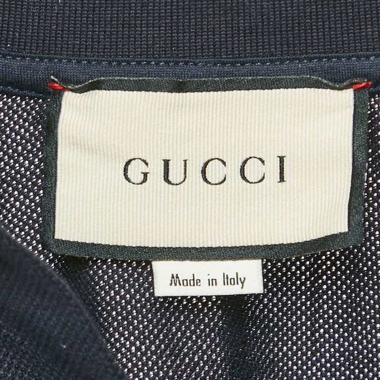 Pre Owned Gucci Navy Blue Cotton Pique Web Tape Collar Detail Polo T-Shirt XL