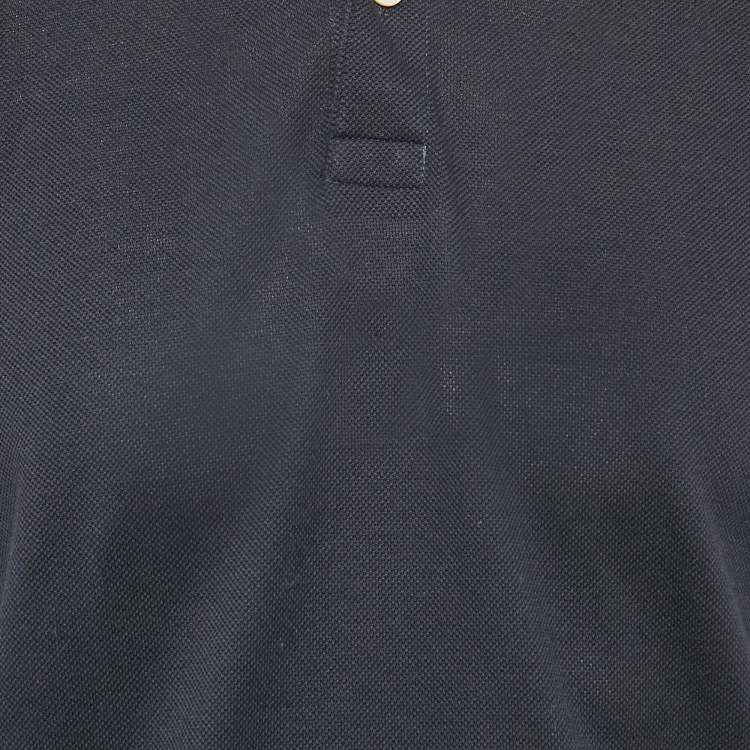 Pre Owned Gucci Navy Blue Cotton Pique Web Tape Collar Detail Polo T-Shirt XL