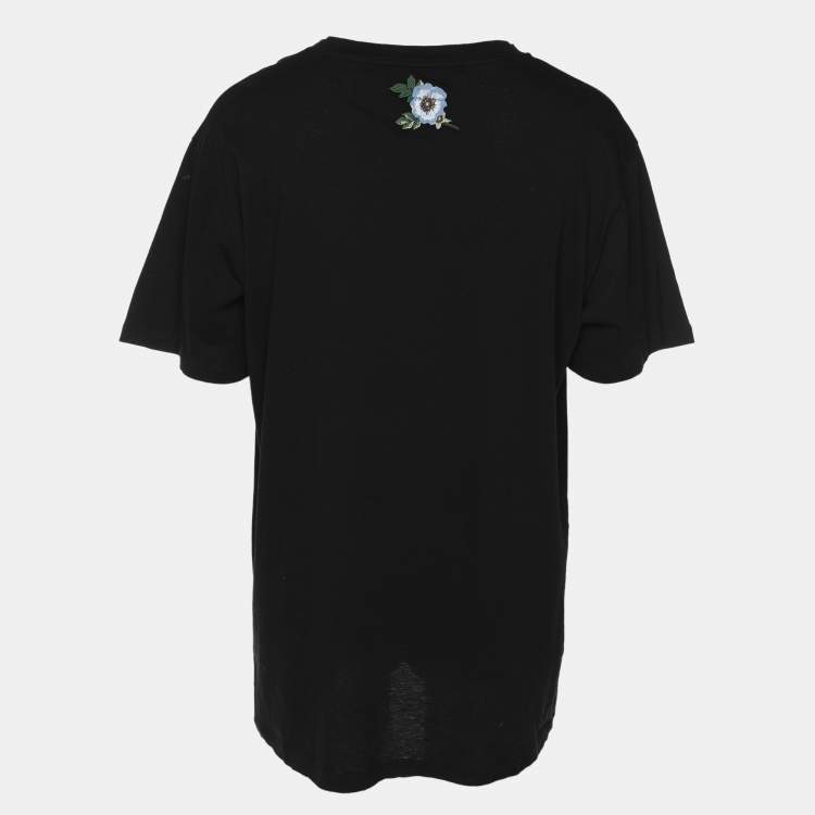 Pre Owned Gucci Black Logo Print Cotton Round Neck T-Shirt L