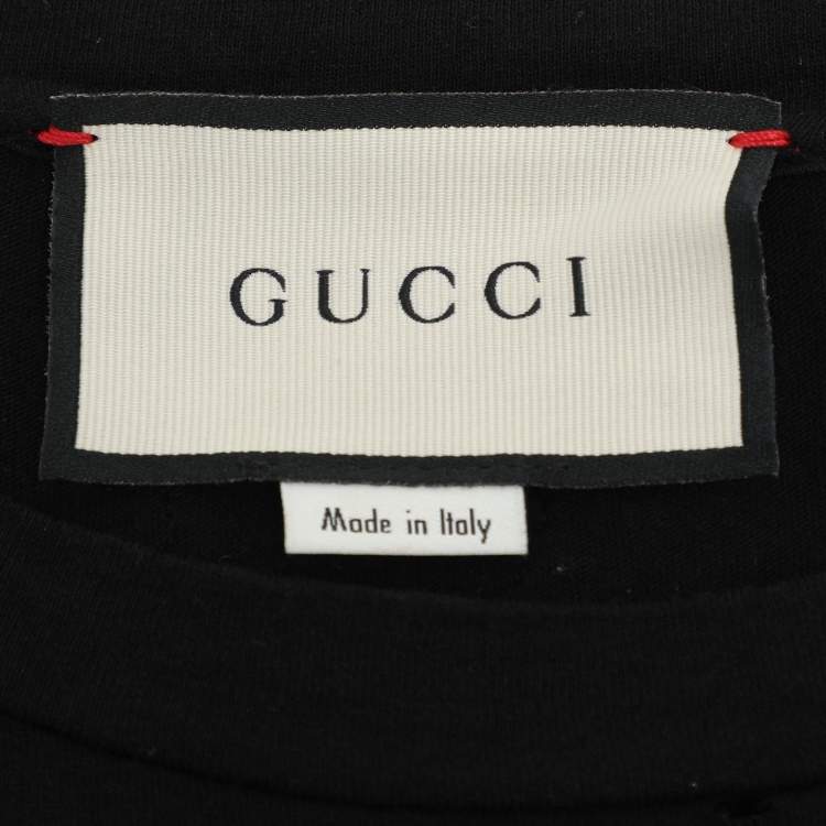 Pre Owned Gucci Black Logo Print Cotton Round Neck T-Shirt L