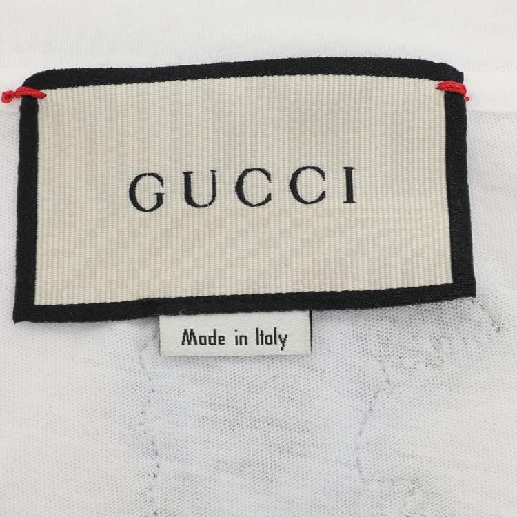Pre Owned Gucci White Logo Print Cotton Round Neck T-Shirt L