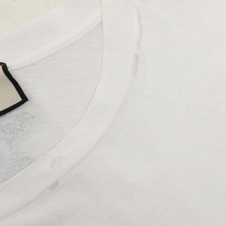 Pre Owned Gucci White Logo Print Cotton Round Neck T-Shirt L