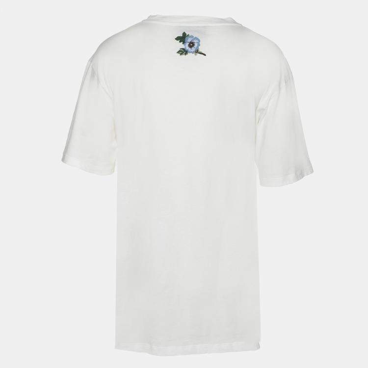 Pre Owned Gucci White Logo Print Cotton Round Neck T-Shirt L