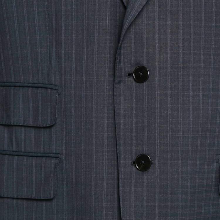 Pre Owned Gucci Navy Blue Plaid Wool Tailored Pants Suit XXXL