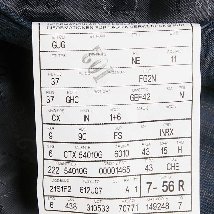Pre Owned Gucci Navy Blue Plaid Wool Tailored Pants Suit XXXL
