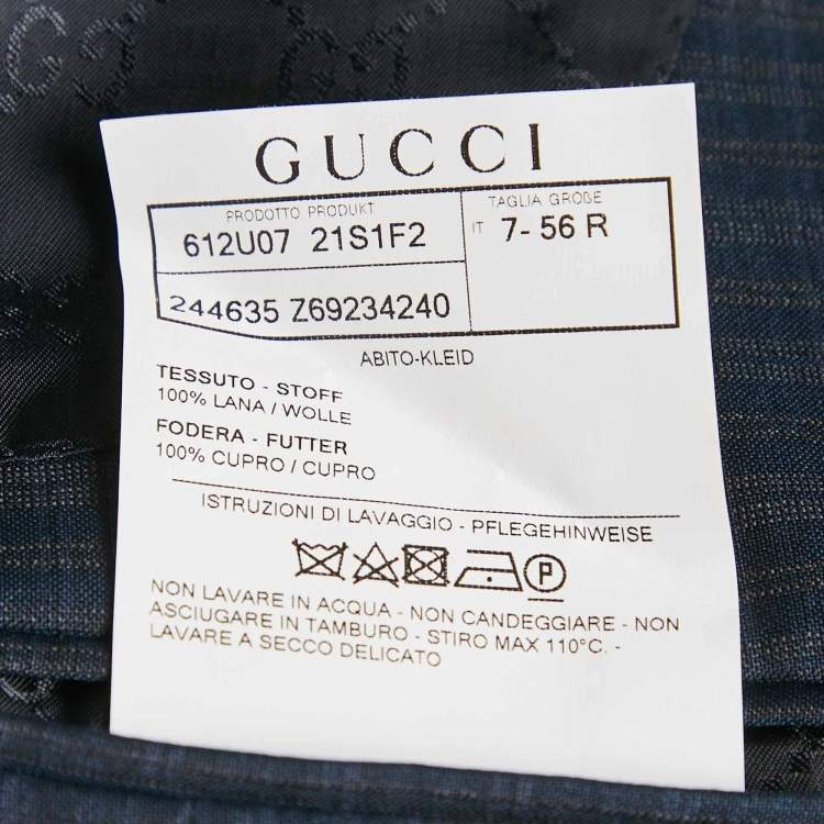 Pre Owned Gucci Navy Blue Plaid Wool Tailored Pants Suit XXXL