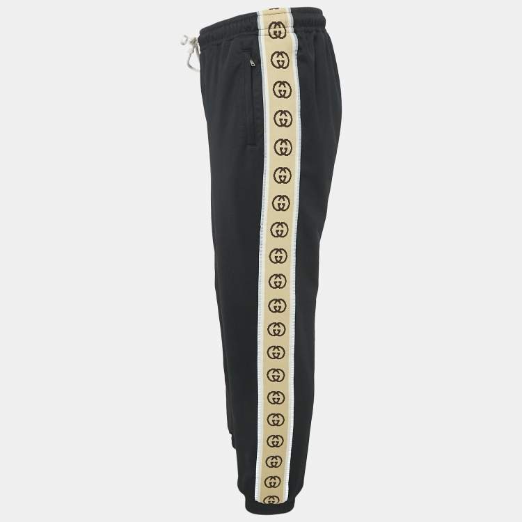 Pre Owned Gucci Black GG Side Stripe Cotton Knit Sweatpants L