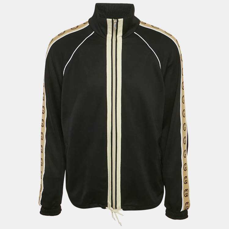 Pre Owned Gucci Black GG Band Trim Jersey Zip-Up Jacket L