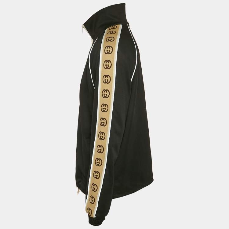 Pre Owned Gucci Black GG Band Trim Jersey Zip-Up Jacket L