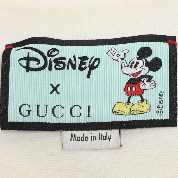 مملوكة مسبقًا Gucci X Disney Cream Logo Printed Cotton Crewneck Oversized T-Shirt XS