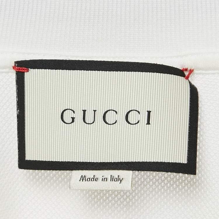 Pre Owned Gucci White Cotton Pique Bee Embroidered Polo T-Shirt XS