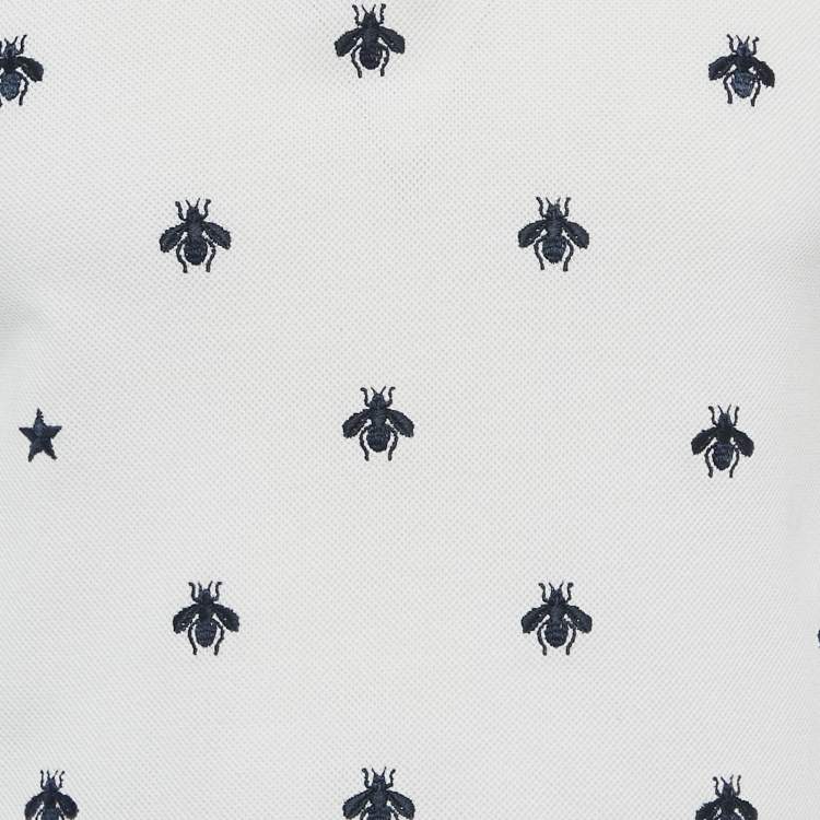 Pre Owned Gucci White Cotton Pique Bee Embroidered Polo T-Shirt XS