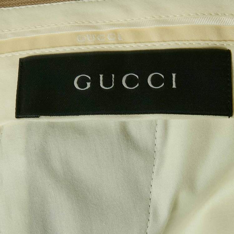 Pre Owned Gucci Beige Herringbone Cotton Regular Fit Trousers M