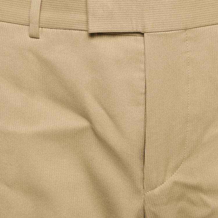 Pre Owned Gucci Beige Herringbone Cotton Regular Fit Trousers M