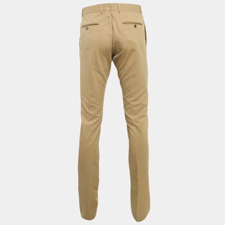 Pre Owned Gucci Beige Herringbone Cotton Regular Fit Trousers M