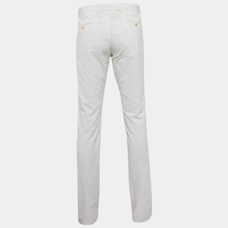 Pre Owned Gucci White Corduroy Regular Fit Trousers L