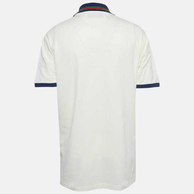 Pre Owned Gucci Off-White Logo Embroidered Cotton Pique Polo T-Shirt XL