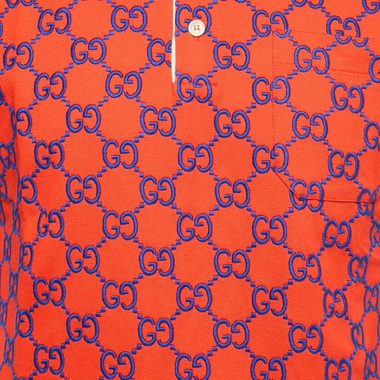 مملوكة مسبقًا Gucci Red GG Supreme Embroidery Cotton Pique Polo T-Shirt XS