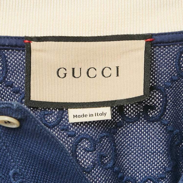Pre Owned Gucci Blue GG Embroidered Cotton Pique Polo T-Shirt S
