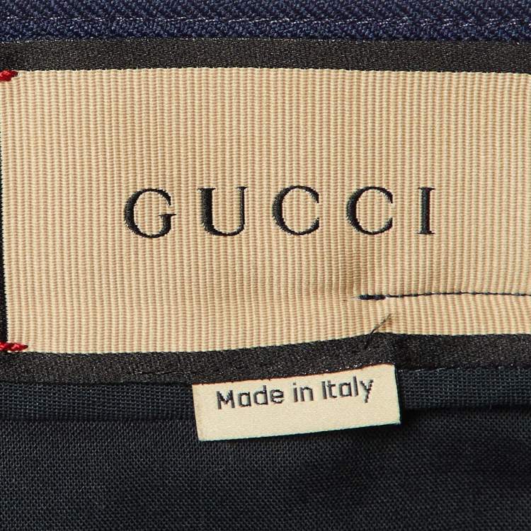 Pre Owned Gucci Navy Blue Polyester Sttraight Leg Pants L