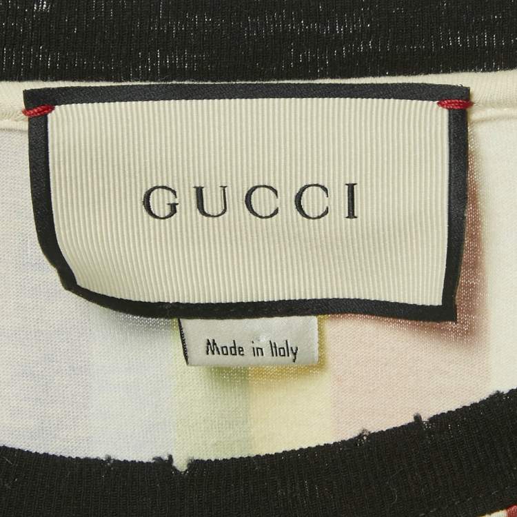 Pre Owned Gucci Cream UFO Print Cotton Distressed Crew Neck T-Shirt S
