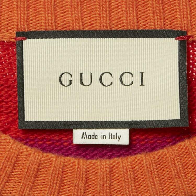 Pre Owned Gucci Multicolor Tiger Striped Intarsia Wool Embroidery Detail Sweater S