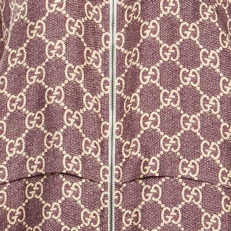 Pre Owned Gucci Burgundy GG Supreme Print Silk Jacket and Shorts Set S/XXXS