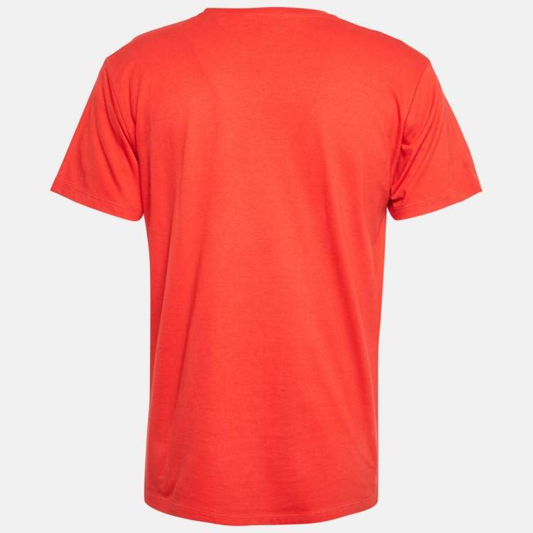 Pre Owned Gucci Red Logo Print Jersey Crew Neck T-Shirt S