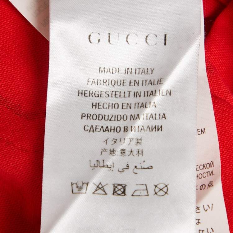 Pre Owned Gucci Red Printed Jersey Crew Neck T-Shirt S